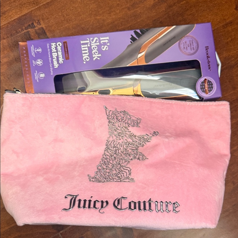 Juicy Couture Pink Plush Cosmetic Bag with Rhinestone Logo